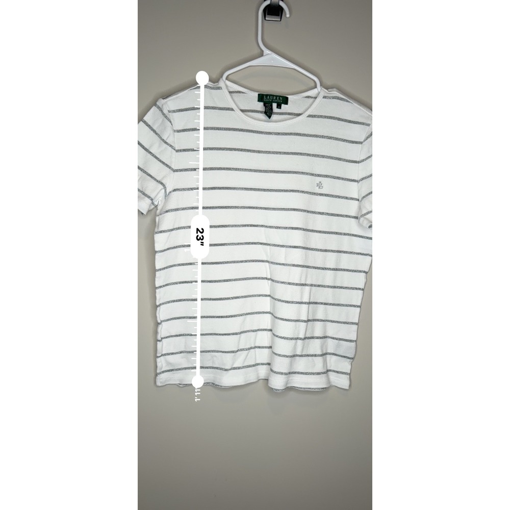 Lauren Ralph Lauren White Silver Metallic Stripe Short Sleeve Tee Smal - Picture 4 of 7